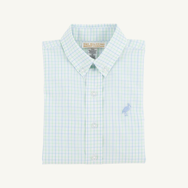 Dean's List Dress Shirt - Sea Island Seafoam and Beale Street Blue Windowpane with Beale Street Blue Stork