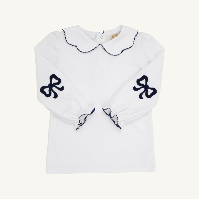 Emma's Elbow Patch Top - Worth Avenue White with Nantucket Navy Bows