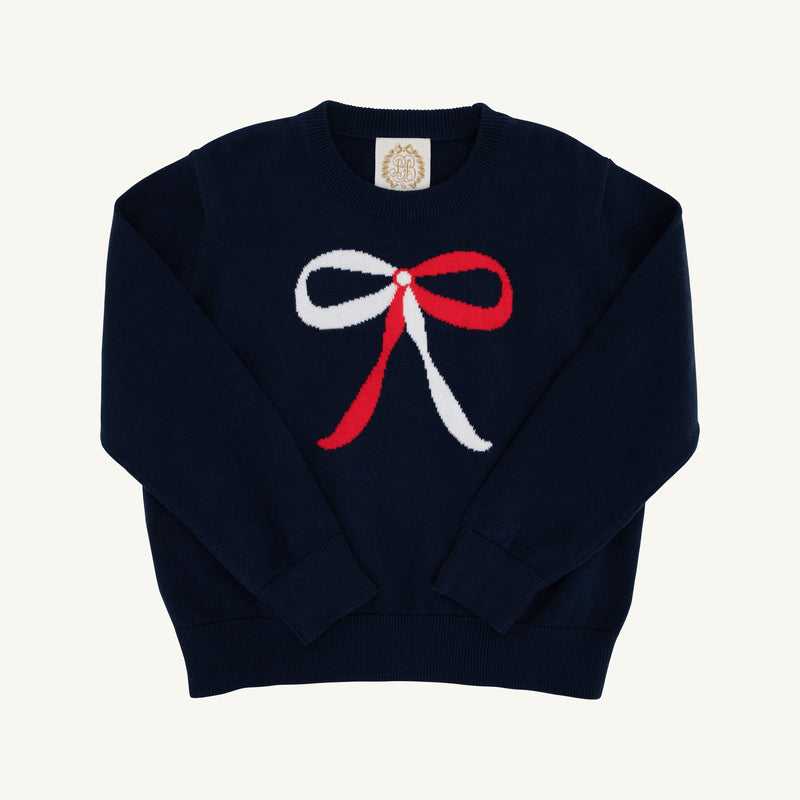 Isabelle's Intarsia Sweater - Nantucket Navy with Richmond Red & Worth Avenue White Bow Intarsia