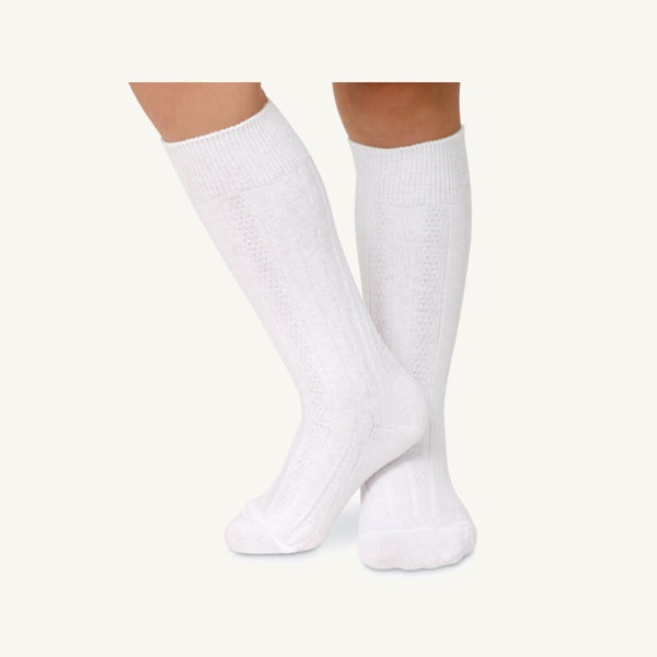 Jefferies Cable Knit Knee Socks - White