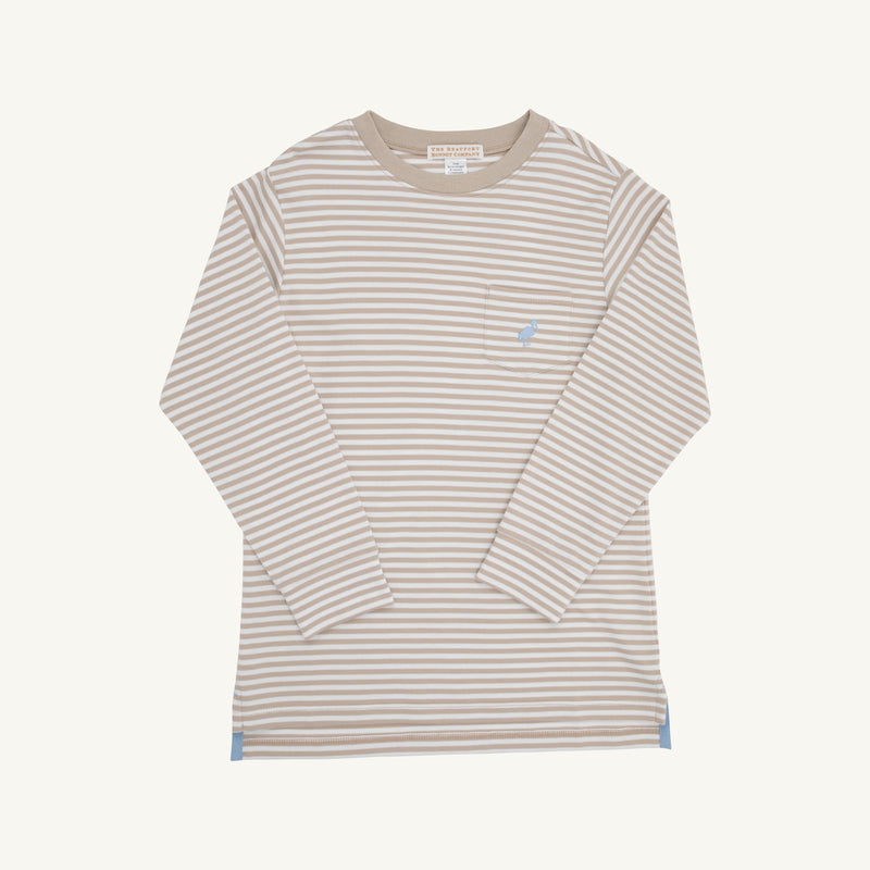 Long Sleeve Carter Crewneck - Keeneland Khaki Stripe with Barrington Blue