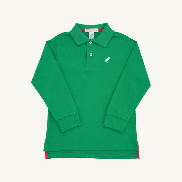 Long Sleeve Prim & Proper Polo & Onesie - Kiawah Kelly Green with Worth Avenue White Stork