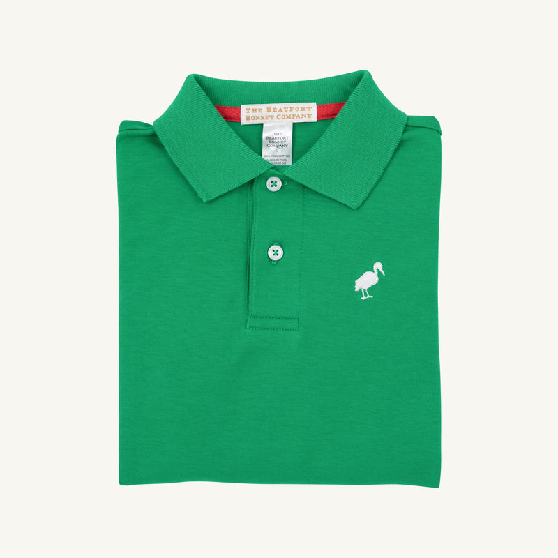 Long Sleeve Prim & Proper Polo & Onesie - Kiawah Kelly Green with Worth Avenue White Stork