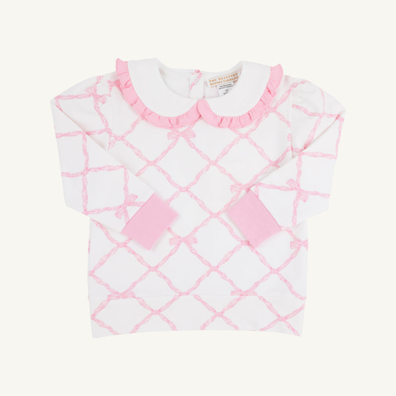 Maude's Ruffle Cassidy Comfy Crewneck - Belle Meade Bow with Worth Avenue White and Pier Party Pink