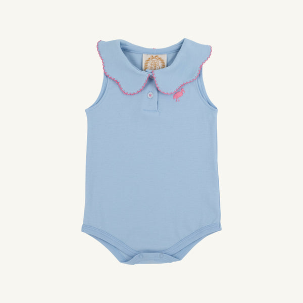 Paige's Playful Polo & Onesie - Beale Street Blue with Hamptons Hot Pink Picot & Stork