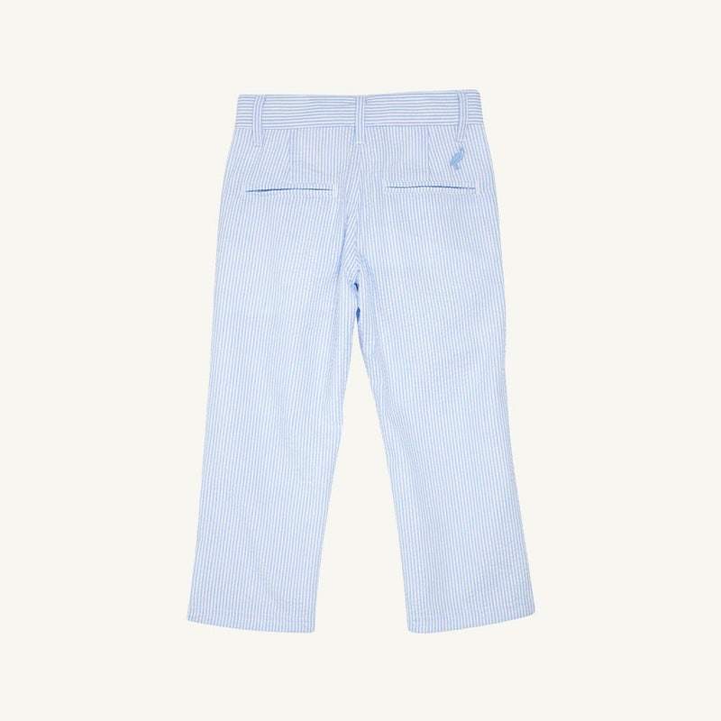 Prep School Pants - Breakers Blue Seersucker with Breakers Blue Stork