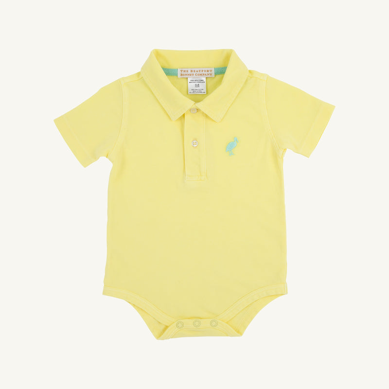 Prim & Proper Beach Polo & Onesie - Lake Worth Yellow with Grace Bay Green Stork