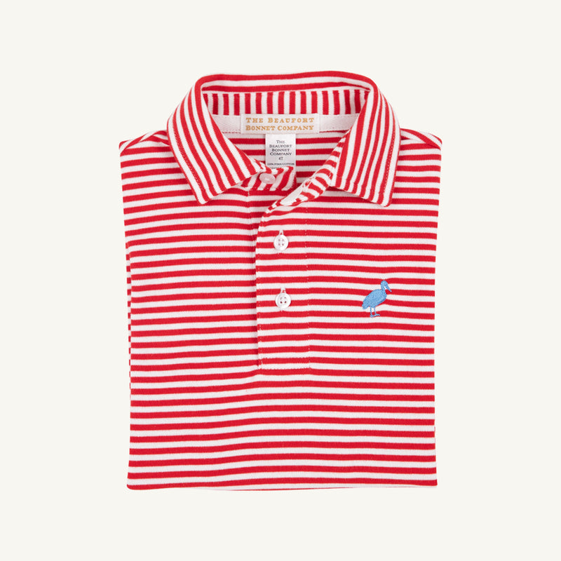 Prim & Proper Polo & Onesie - Richmond Red Stripe with Barbados Blue Stork