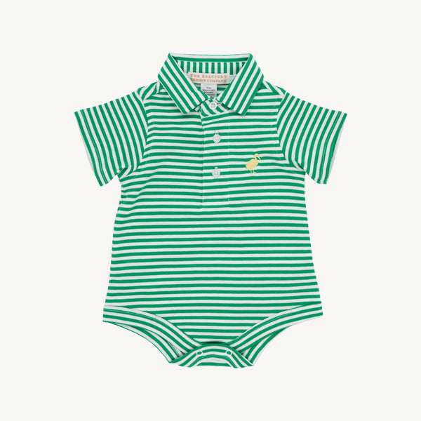 Prim & Proper Polo & Onesie - Kiawah Kelly Green Stripe with Bellport Butter Yellow Stork