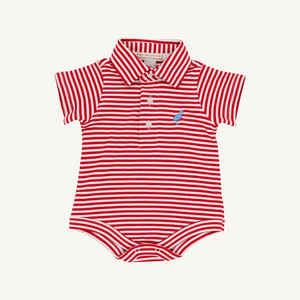 Prim & Proper Polo & Onesie - Richmond Red Stripe with Barbados Blue Stork