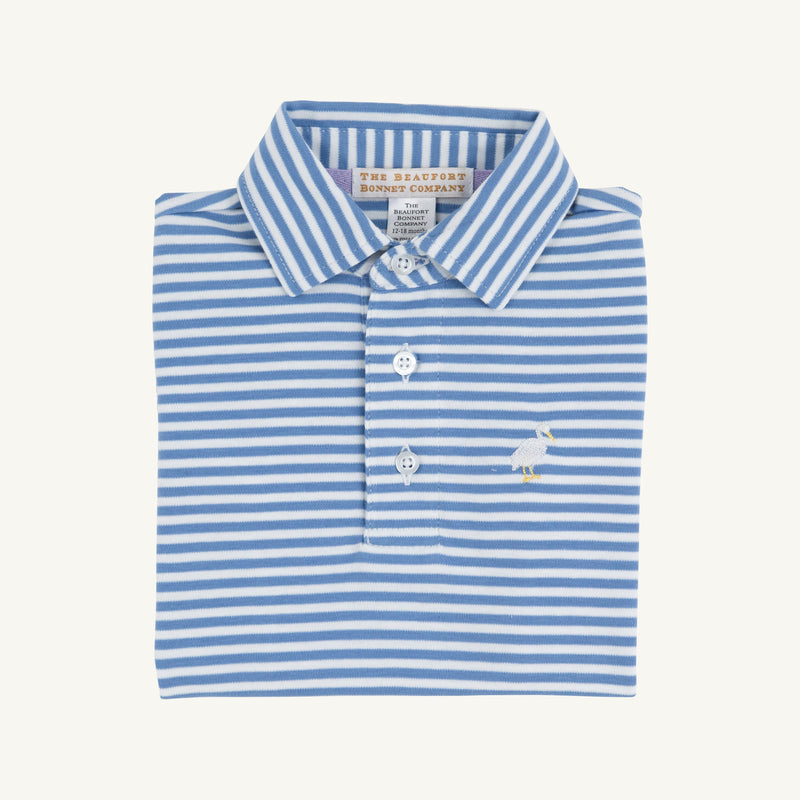 Prim & Proper Polo & Onesie - Barbados Blue Stripe with Multicolor Stork