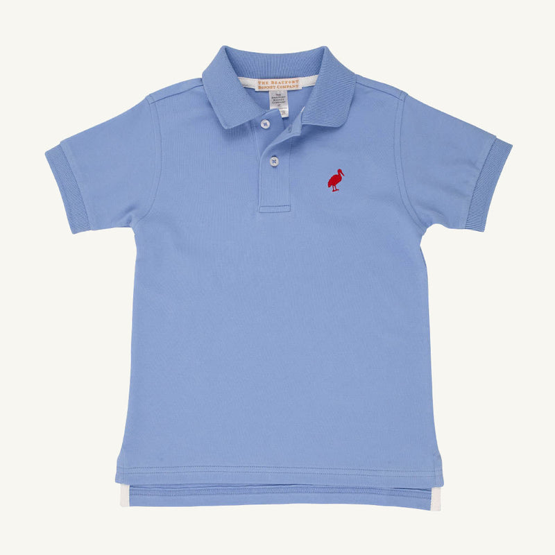 Prim & Proper Polo & Onesie - Barbados Blue with Richmond Red Stork