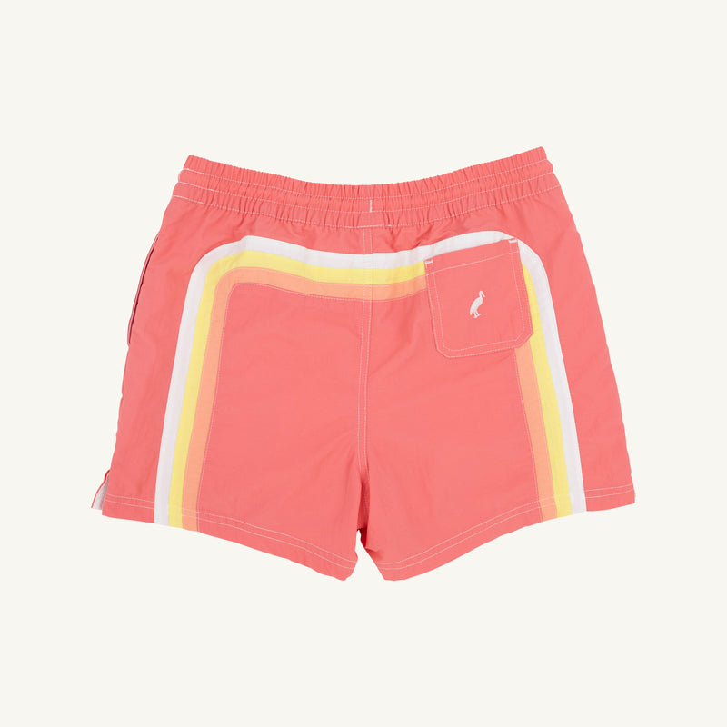 Sarasota Swim Trunks - Parrot Cay Coral with Colorblock Stripes