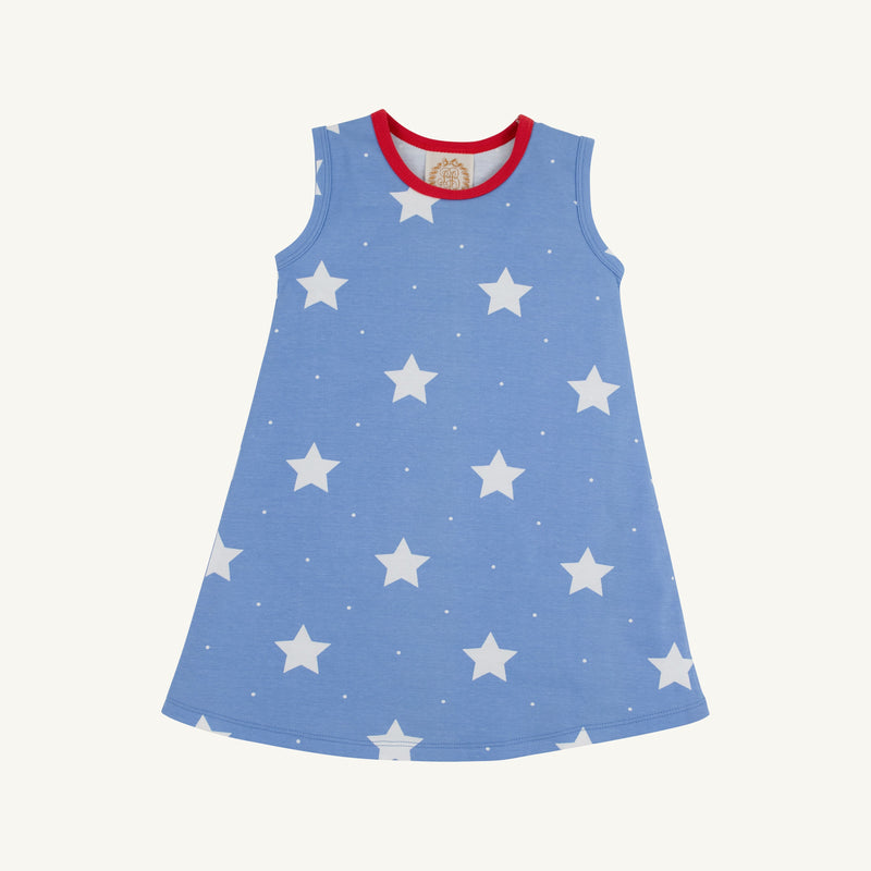 Sleeveless Polly Play Dress - North Sea Stars with Richmond Red