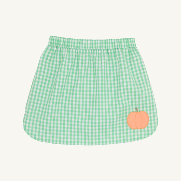 Susanne Skirt - Grafton Green Gingham with Pumpkin Applique