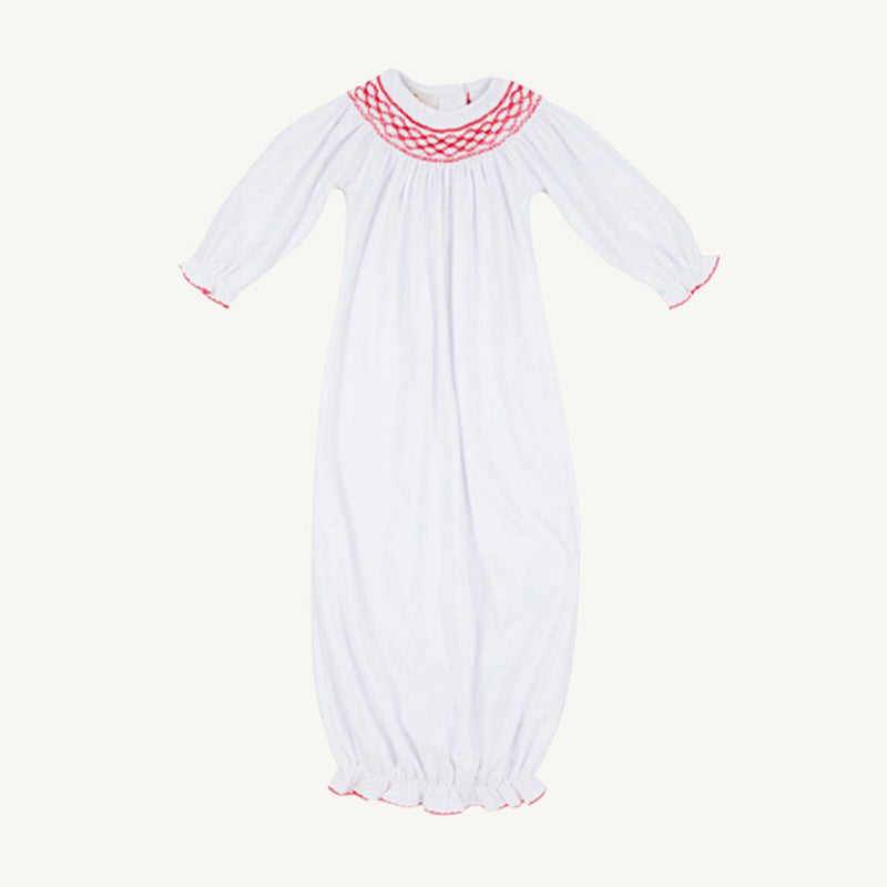 Sweetly Smocked Greeting Gown (Girl) - Worth Avenue White with Richmond Red