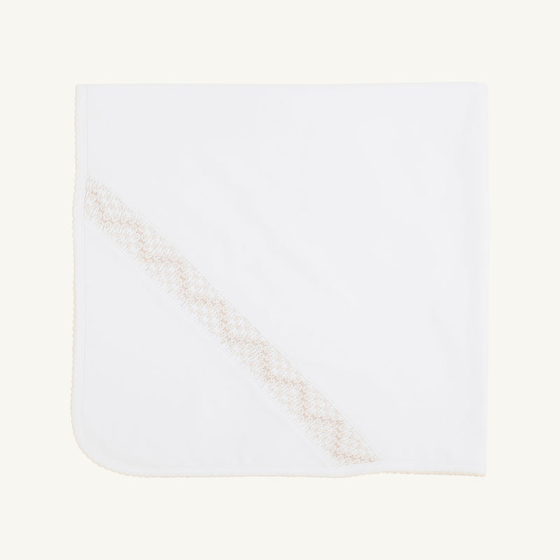 Sweetly Smocked Blessing Blanket (Unisex) - Worth Avenue White with Palmetto Pearl