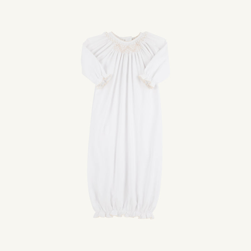 Sweetly Smocked Greeting Gown (Unisex) - Worth Avenue White with Palmetto Pearl