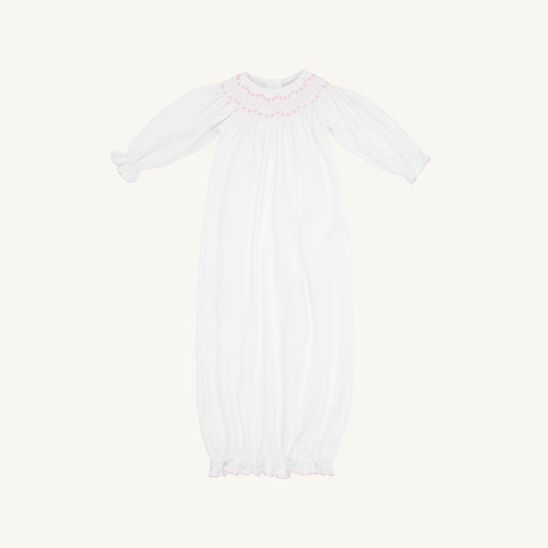 Sweetly Smocked Greeting Gown - Worth Avenue White with Palm Beach Pink