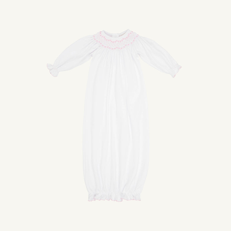 Sweetly Smocked Greeting Gown - Worth Avenue White with Palm Beach Pink