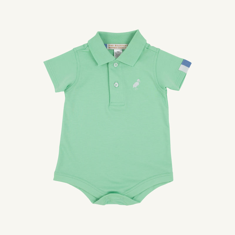 Prim & Proper Polo & Onesie - Grace Bay Green with Sunrise Blvd. & Worth Avenue White Stork