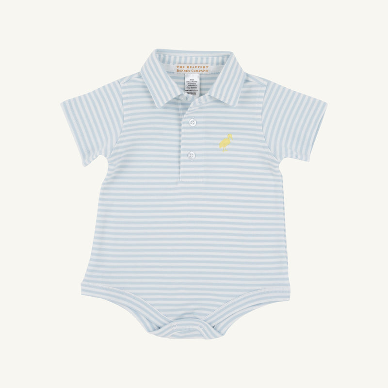 Prim & Proper Polo & Onesie - Buckhead Blue Stripe with Seaside Sunny Yellow Stork