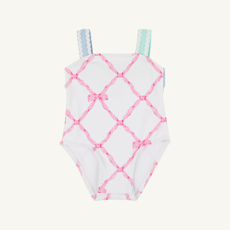 Shannon Bow Bathing Suit - Belle Meade Bow with Buckhead Blue & Sea Island Seafoam