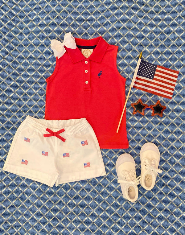 Critter Cheryl Shorts (Twill) - Worth Avenue White with American Flags