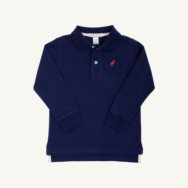 Long Sleeve Prim & Proper Polo & Onesie - Nantucket Navy with Richmond Red Stork