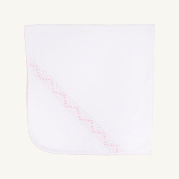 Sweetly Smocked Blessing Blanket - Worth Avenue White with Palm Beach Pink