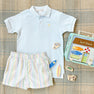 Prim & Proper Polo & Onesie - Buckhead Blue with Bellport Butter Yellow Stork