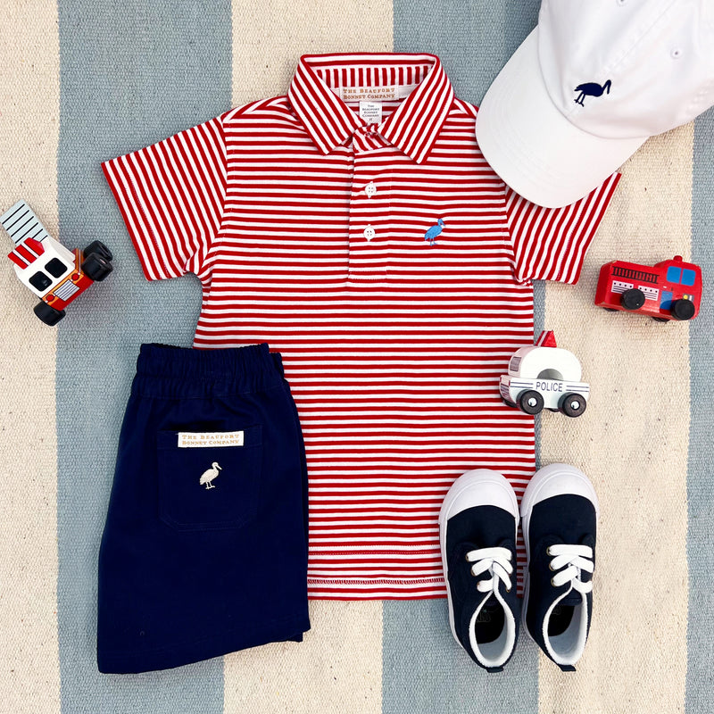 Prim & Proper Polo & Onesie - Richmond Red Stripe with Barbados Blue Stork