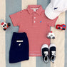 Prim & Proper Polo & Onesie - Richmond Red Stripe with Barbados Blue Stork