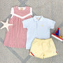 Prim & Proper Polo & Onesie - Buckhead Blue with Bellport Butter Yellow Stork