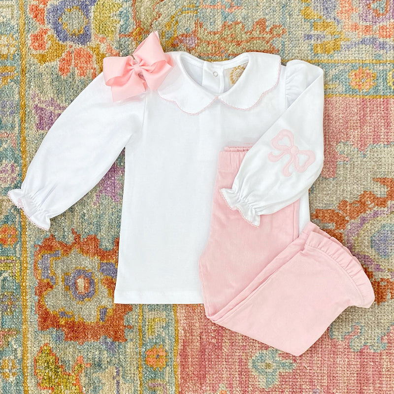 Emma's Elbow Patch Top & Onesie - Worth Avenue White with Palm Beach Pink