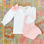 Emma's Elbow Patch Top & Onesie - Worth Avenue White with Palm Beach Pink