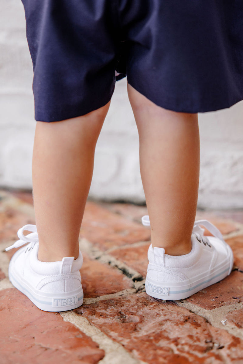 Prep Step Sneakers - Worth Avenue White with Buckhead Blue Stripe