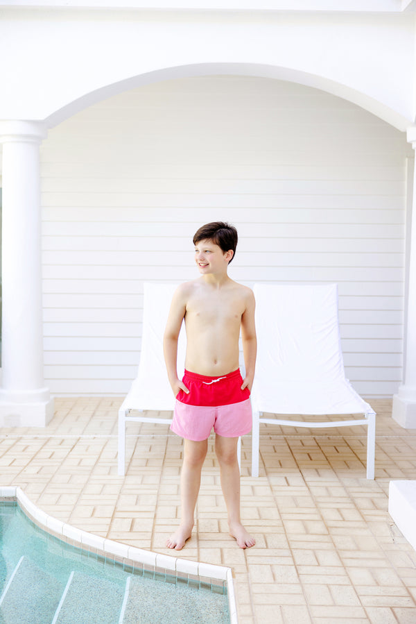 Country Club Colorblock Trunks - Richmond Red with Hamptons Hot Pink