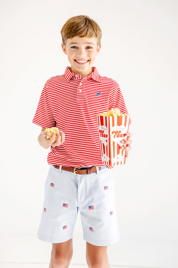 Prim & Proper Polo & Onesie - Richmond Red Stripe with Barbados Blue Stork