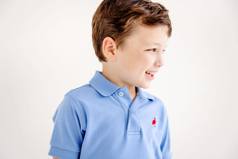 Prim & Proper Polo & Onesie - Barbados Blue with Richmond Red Stork