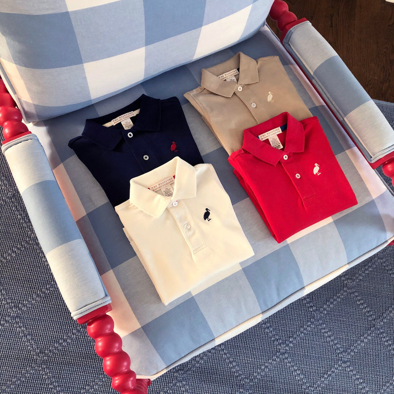 Long Sleeve Prim & Proper Polo & Onesie - Nantucket Navy with Richmond Red Stork