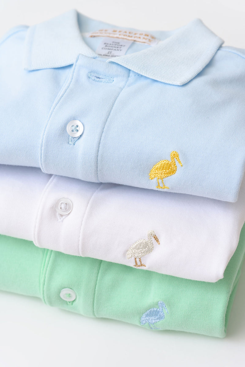 Prim & Proper Polo & Onesie - Buckhead Blue with Bellport Butter Yellow Stork