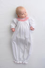 Sweetly Smocked Greeting Gown (Girl) - Worth Avenue White with Richmond Red