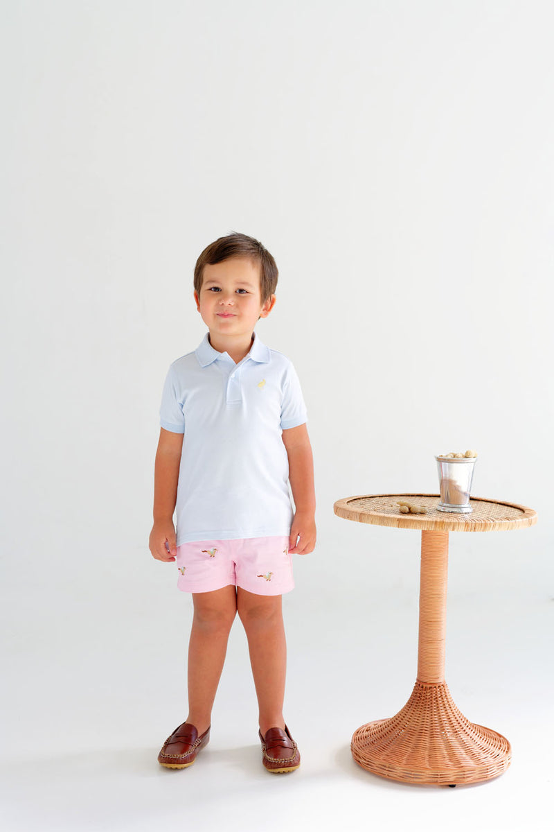 Prim & Proper Polo & Onesie - Buckhead Blue with Bellport Butter Yellow Stork