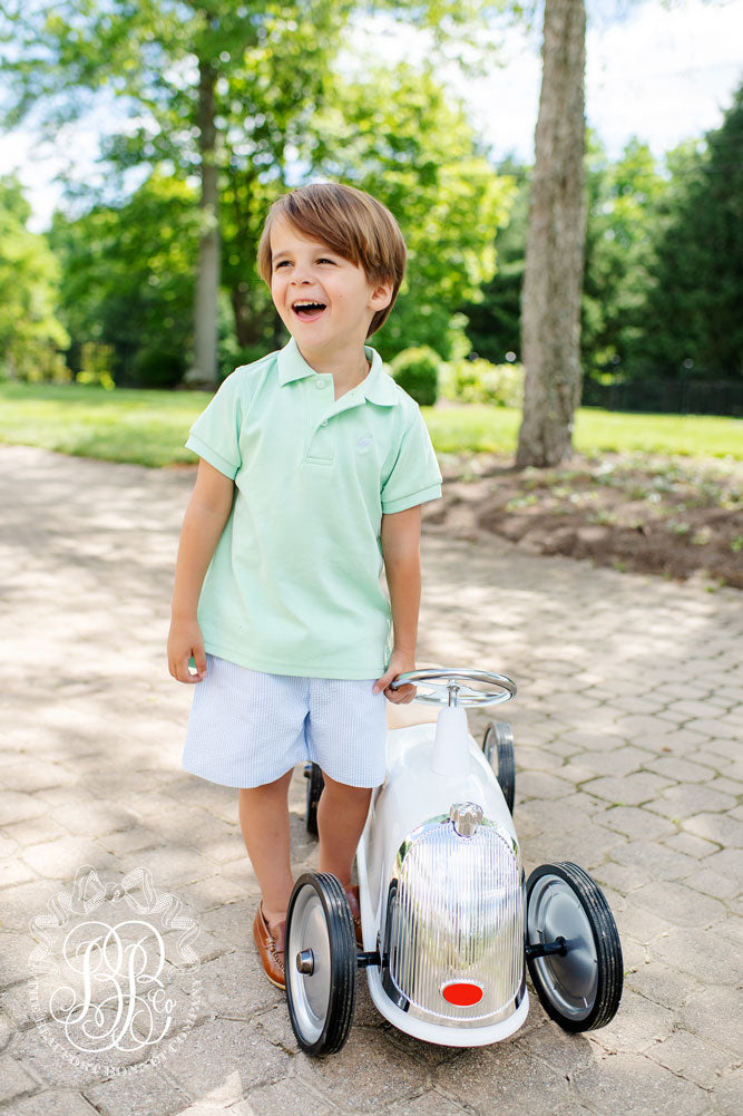 Shelton Shorts - Breakers Blue Seersucker with Breakers Blue Stork