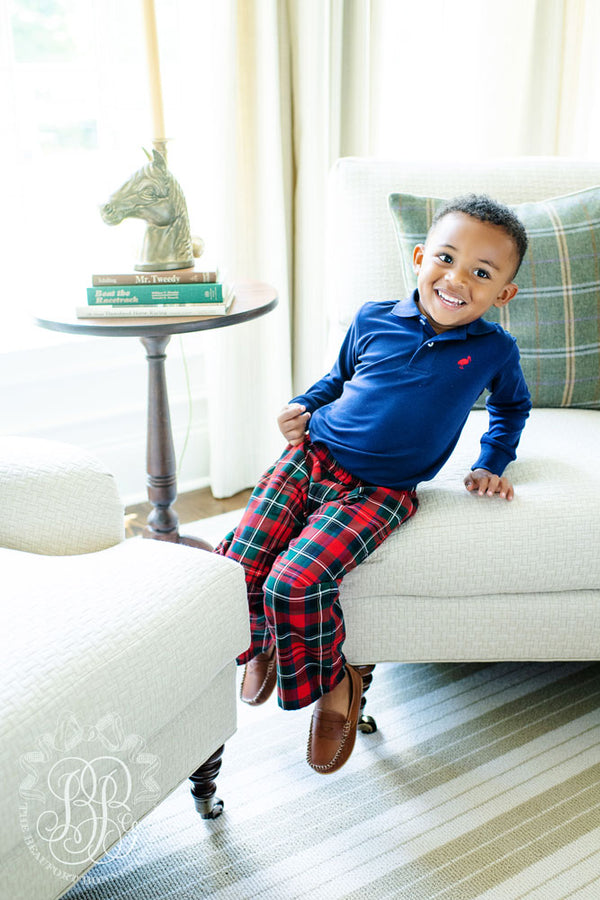 Long Sleeve Prim & Proper Polo & Onesie - Nantucket Navy with Richmond Red Stork