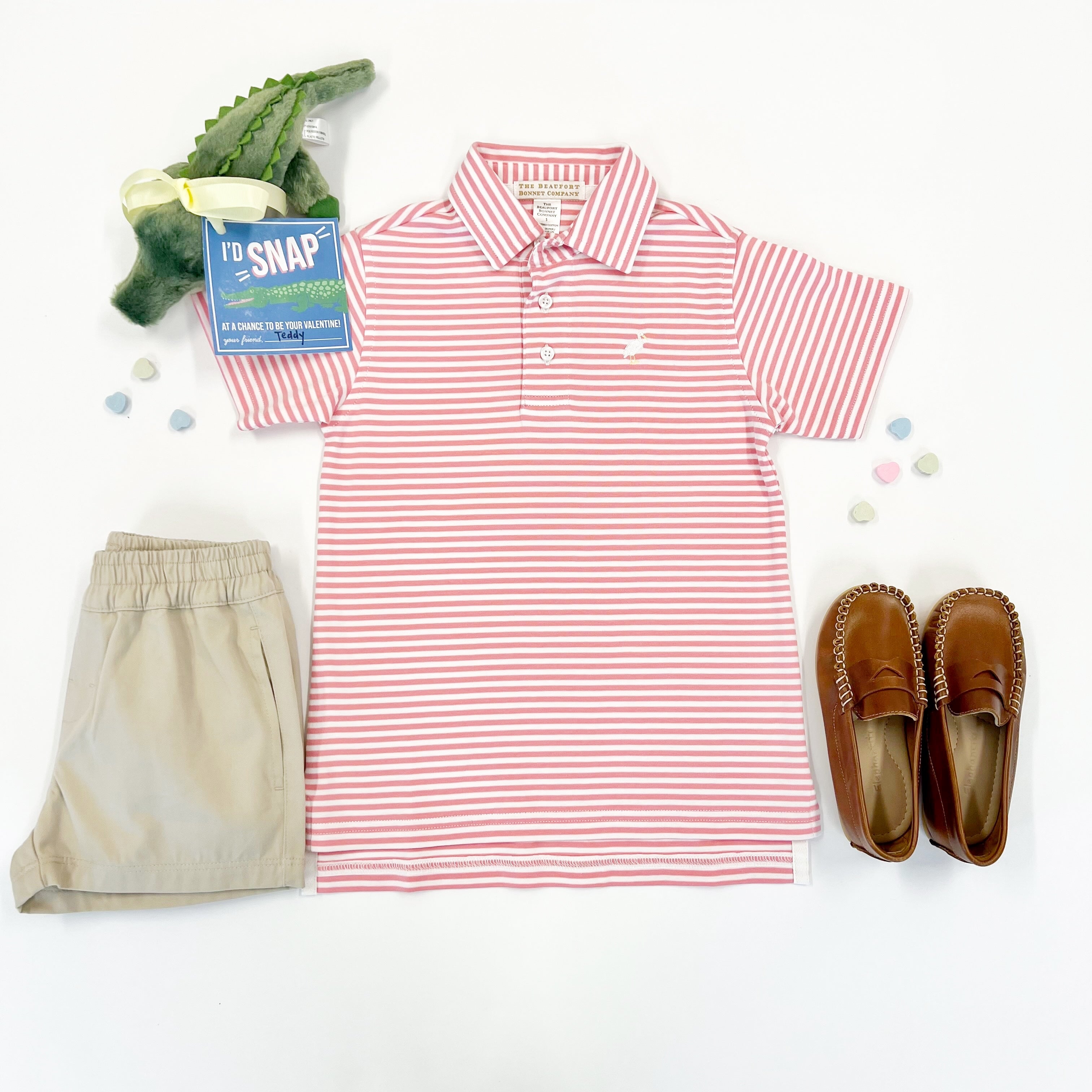 Prim & Proper Polo Hamptons Hot Pink Stripe With Multicolor Stork