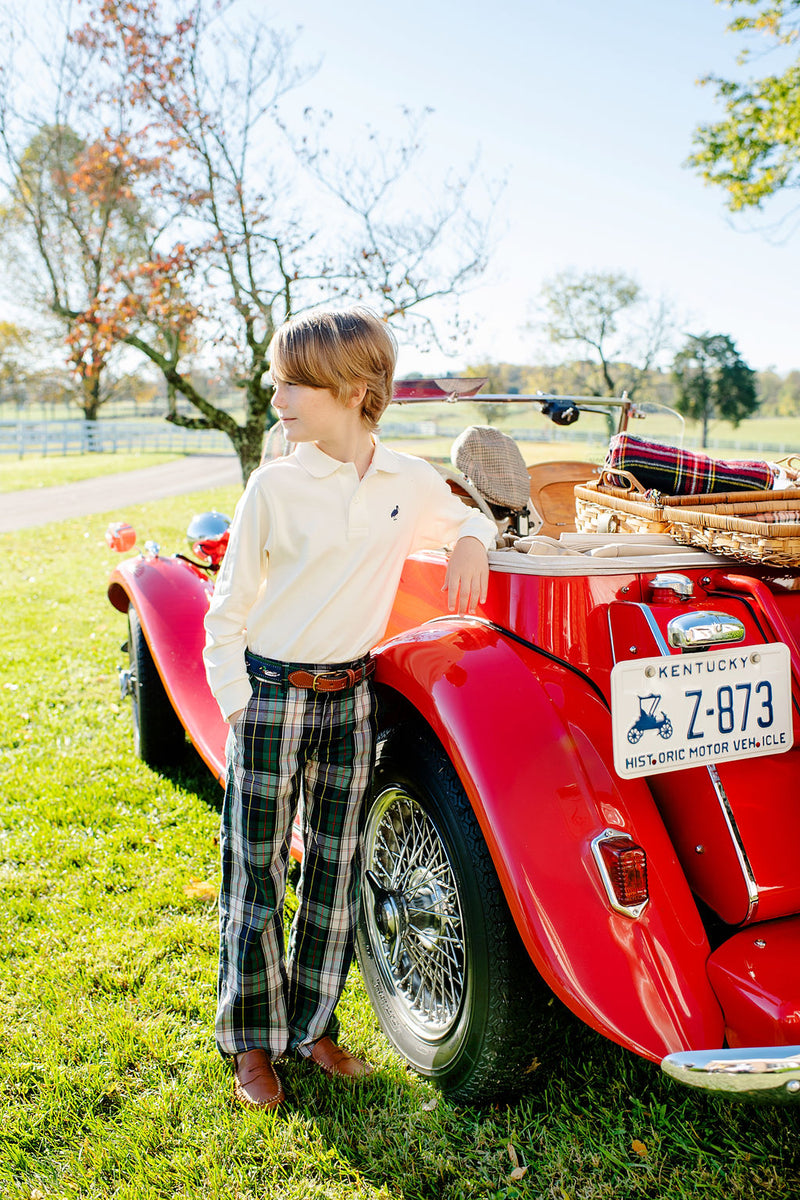 Long Sleeve Prim & Proper Polo & Onesie - Palmetto Pearl with Nantucket Navy Stork