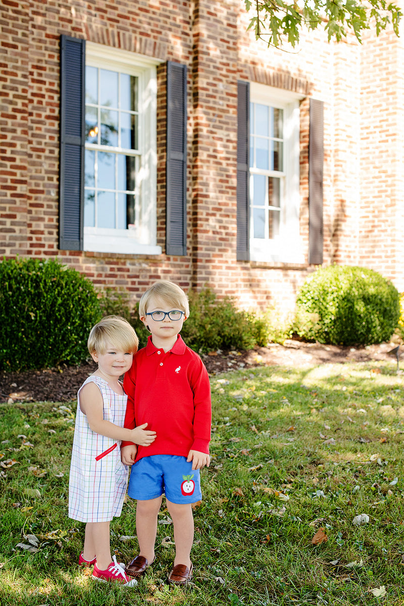 Long Sleeve Prim & Proper Polo & Onesie - Richmond Red with Worth Avenue White Stork