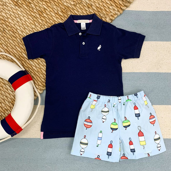 Prim & Proper Polo & Onesie - Nantucket Navy with Worth Avenue White Stork